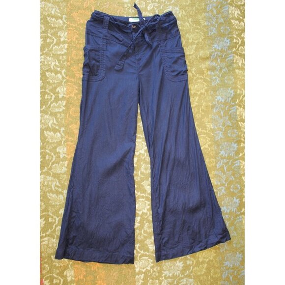 Anthropologie Pants - Anthropologie Wide Leg Pants Size 28 Navy blue palazzo high rise Linen blend